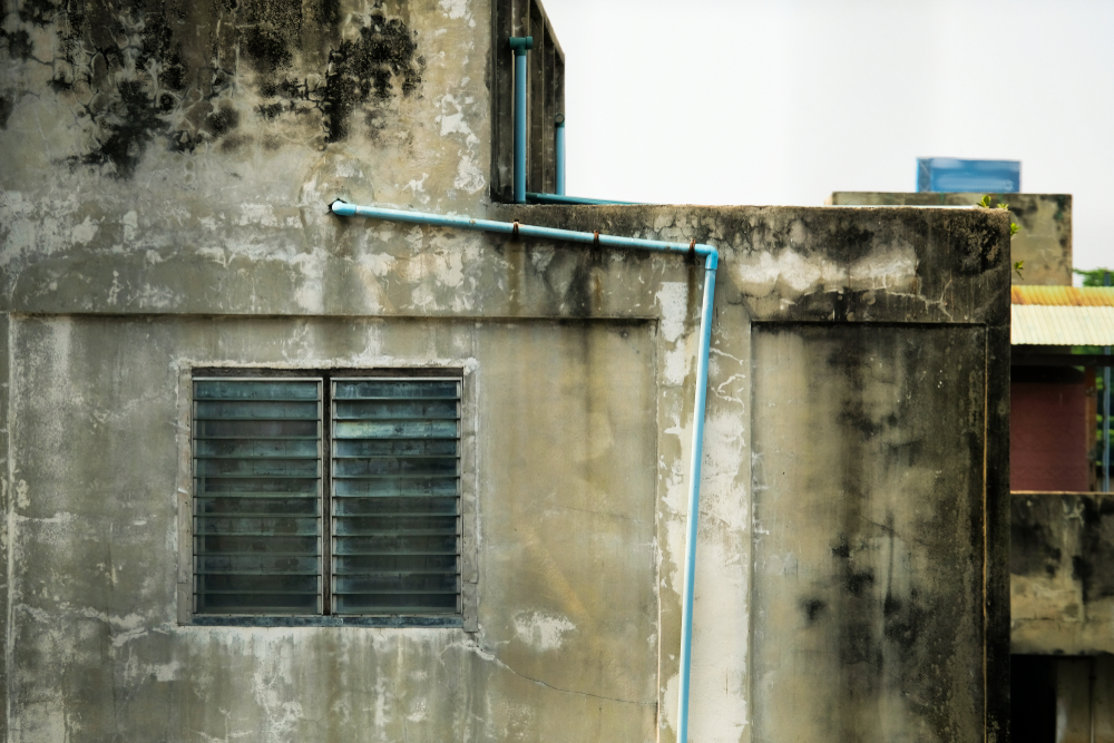 old building with exposed pipe lines